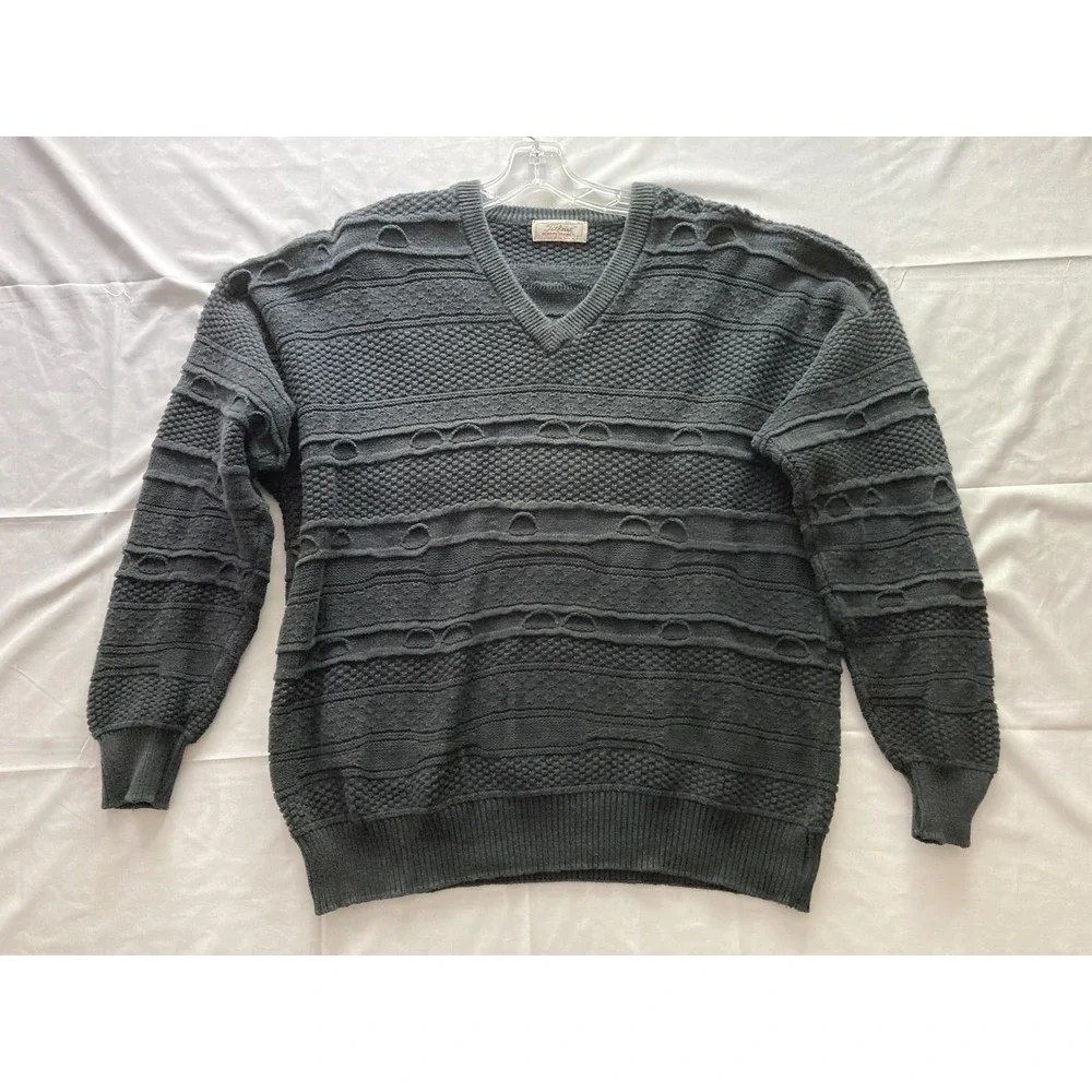 Vtg Titleist by Corbin Sweater Men 2XL 3D Cable Knit Combed Cotton Vneck Golf